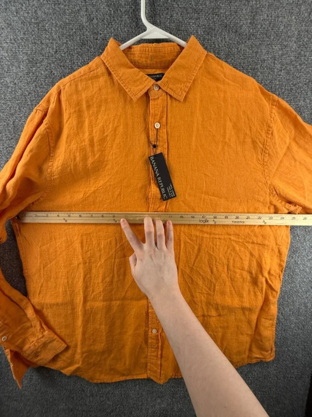 NWT Banana Republic Orange All Linen Button Up Shirt Long Sleeve XL Untucked Fit